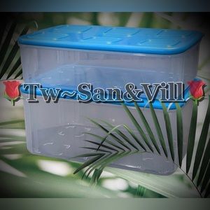 Tupperware Rectangular Clear Mates Set of 2 in Clear with Aqua Color 2.5L & 1.6L